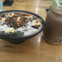 Cocoa smoothie bowl and mocha smoothie drink at Nourish Cafe in Yangon