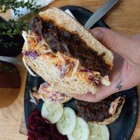 Banana peel burger at Nourish Cafe in Yangon