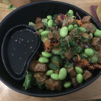 Sticky ginger tofu salad with edamame, cucumber and carrots at Nourish Cafe in Yangon
