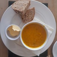 Vegan Carrot and Coriander Soup at The Hextol Tans Coffee Shop and Vegetarian Cafe in Hexham