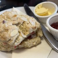 Cherry and almond vegan scone  at The Hextol Tans Coffee Shop and Vegetarian Cafe in Hexham