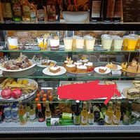 Various items on display. The redded-out sandwiches had meat :( at Espresso Edge in Helsinki