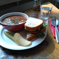 Soup of the day (Mexican bean soup) and vegan sandwich, about 11€ at Espresso Edge in Helsinki