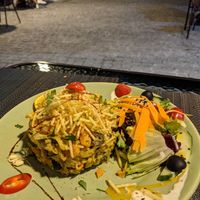 Vegan version of a trad. portuguese dish made of bass fish. I think it's based on Bacalhau à Brás? at Arvore do Mundo in Porto