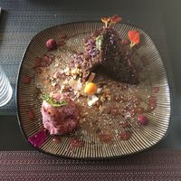 Brownie with banana and wild berries ice-cream YUM! at Arvore do Mundo in Porto