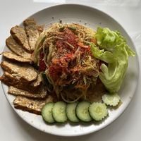Papaya salad con tempeh   at Ama Vegan Kitchen in Chiang Mai
