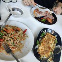 Nearly finished fried rice + tofu in the background at Ama Vegan Kitchen in Chiang Mai
