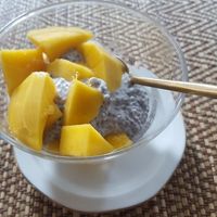 chia seed pudding with mango at Ama Vegan Kitchen in Chiang Mai