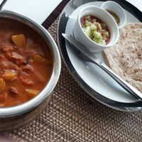 Indian curry with roti at Ama Vegan Kitchen in Chiang Mai