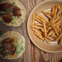 Mushroom tacos and Mexican spice friess  at Zest Cantina - Odaiba in Tokyo