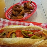 Chicago Style  Hotdog with Onion Rings at Lord of the Fries - Britomart in Auckland