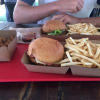 Chick n nuggets, Parma and spicy burger with shoe string fries at Lord of the Fries - Britomart in Auckland