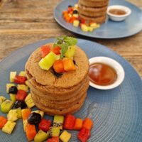 Blueberry pancakes for breakfast, so good!! at The Banyan Tree in 