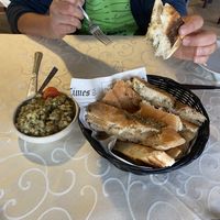 House starter with lentils and bread with oregano  at Windmill Restaurant in Paphos
