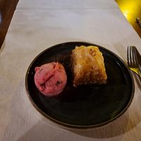 vegan (homemade) baklava with cherry sorbet at Windmill Restaurant in Paphos