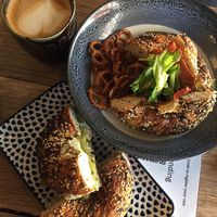 Pepperoni bagel/ top notch bagel at Bury Me Standing  in Hobart