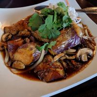 veg eggplant and mushrooms in special sauce at Square Lotus in Bellevue