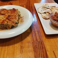 Lasagna + flatbread with spread at La Tavernaire in Valencia