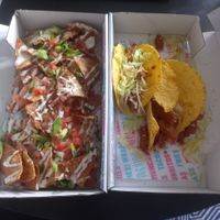 Vegan macho nachos and vegan chicken tacos at WeeMexico in Dundee