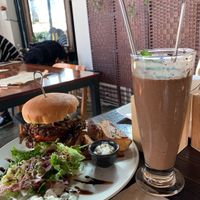 Vegetus burger and chocolate smoothie  at Vegetus 베제투스 in Seoul