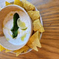 Tahini dip with crackers at Veggie's World in Andorra La Vella