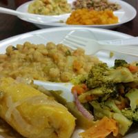 bean, broccoli,  and plantains at Vegan and Juice in Miami