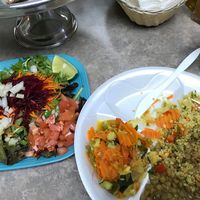Salad and hot bar food at Vegan and Juice in Miami