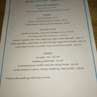 Menu as of 22/6/21 at Peter Tavy Inn in Peter Tavy