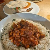 The Vegetable Chickpea Curry with surprise Poppadom and Mango Chutney. at Peter Tavy Inn in Peter Tavy