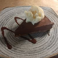 Chocolate & Rum Truffle Torte with Mango Sorbet. at Peter Tavy Inn in Peter Tavy