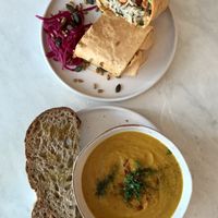 Sweet potato wrap and Curried carrot and lentil soup 😋  at Haven in Tunbridge Wells