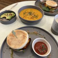 Breakfast muffin, soup, avo at Haven in Tunbridge Wells