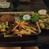 Vegabond with fries & fried pickles   at Twisted Root Burger in Waco