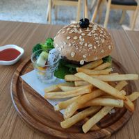 Pumpkin burger and fries at Yi Ke Shu - Tanjung Bungah in Penang