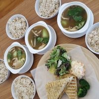 Pumpkin sandwich with vegan Japanese mash potato instead of fries, veggie soups, brown rice at Yi Ke Shu - Tanjung Bungah in Penang