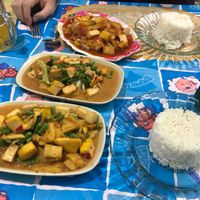 Thai tofu dishes. Curry, pineapple and sweet/sour  at Number One Vegetarian in Bangkok
