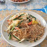 Pad Thai - my gf had the pineapple fried rice in the background  at Number One Vegetarian in Bangkok