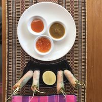 Fresh spring rolls with delicious sauces  at The Moon (2) - New Bagan in Bagan