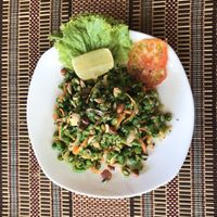 Green bean salad— peanuts, fried garlic, onion & lime— so delicious! at The Moon (2) - New Bagan in Bagan