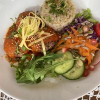 rice with beetroot balls and tomatoe sauce  at PurEssence in Alvor