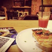 Polenta and strawberry juice at VegeQuchnia in Opole