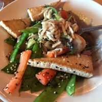 udon noodles with added tofu at Boat House Bistro in Boothbay Harbor