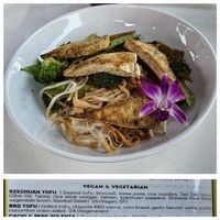 Szechuan Tofu. Great noodles. Sauce tasty. Very spicy! at Boat House Bistro in Boothbay Harbor