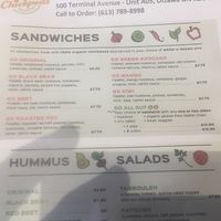 menu at Chickpeas in Ottawa