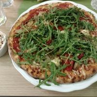 Seitan salami and cashew cheese pizza at Vegan Express in South West London