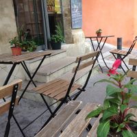 outside sitting at Café Vert in Lyon