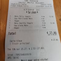 The bill at Holy Moly in Rouen