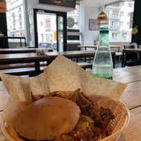 Spicy burger and Fries  at Holy Moly in Rouen