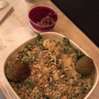 Italian Pesto Bowl (+ two baked falafel) and Pink Dragon Cheesecake. at Pure Ktchn in New York City