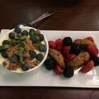 Lemon custard with cookies and berries  at Plant Food Supper Club in Idyllwild